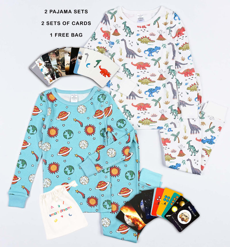 Smart Dreams BUNDLE - Space & Dinosaur pajamas and cards